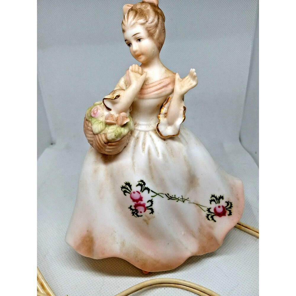 Lenwile Ardalt Porcelain Night Light Southern Victorian Girl with Basket Japan
